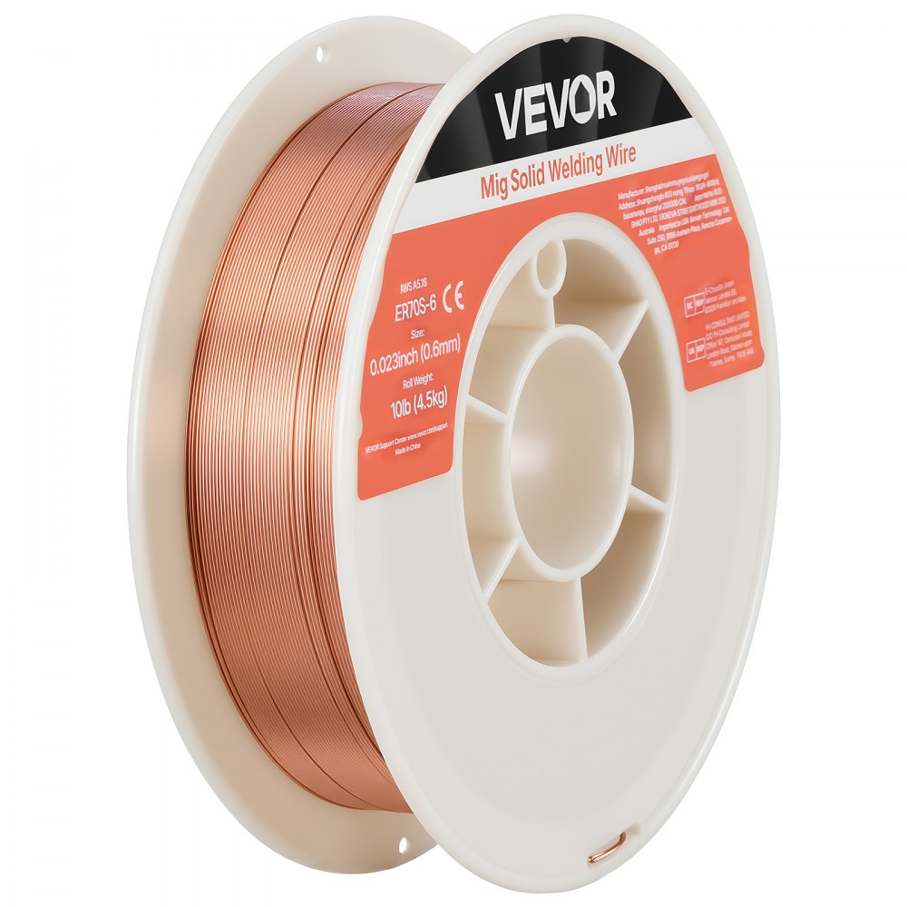 VEVOR Solid MIG Welding Wire, ER70S-6 0.023-inch 10 LBS, Low Spatter Mild Steel Welding Wire with High Deoxidizers for All-Position Gas Shielded Welding