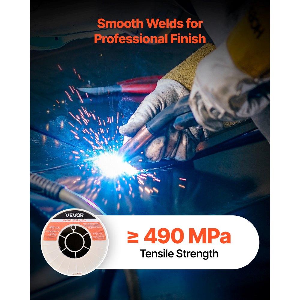VEVOR Solid MIG Welding Wire, ER70S-6 0.035-inch 10 LBS, Low Spatter Mild Steel Welding Wire with High Deoxidizers for All-Position Gas Shielded Welding