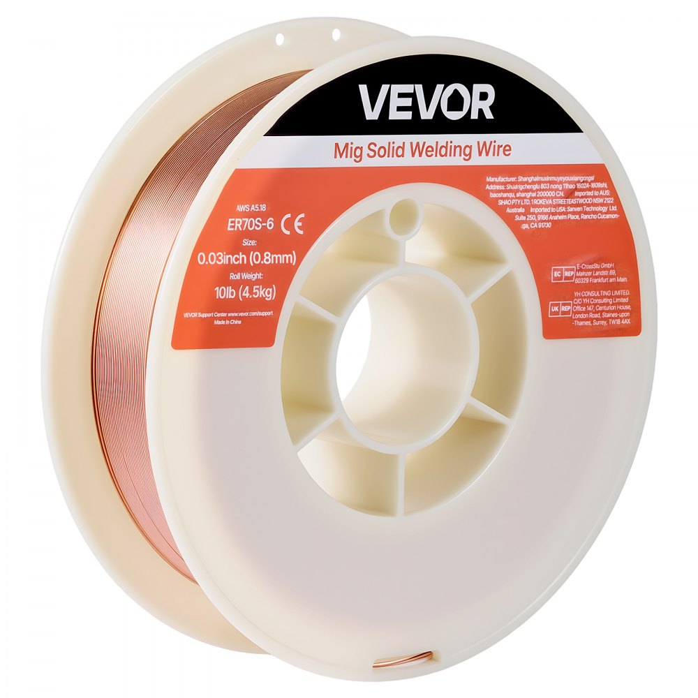 VEVOR Solid MIG Welding Wire, ER70S-6 0.03-inch 10 LBS, Low Spatter Mild Steel Welding Wire with High Deoxidizers for All-Position Gas Shielded Welding
