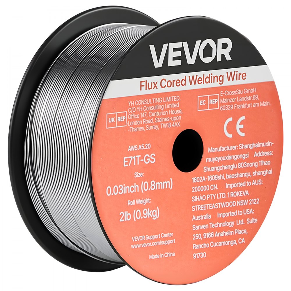 VEVOR Flux Core MIG Welding Wire, E71T-GS 0.03-inch 2 LBS, Gasless Mild Steel Welding Wire with Low Spatter for All Position Arc Welding, Self-Shielded for Outdoor Use (Pack of 3 Rolls)