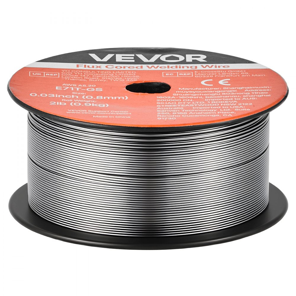 VEVOR Flux Core MIG Welding Wire, E71T-GS 0.03-inch 2 LBS, Gasless Mild Steel Welding Wire with Low Spatter for All Position Arc Welding, Self-Shielded for Outdoor Use (Pack of 3 Rolls)