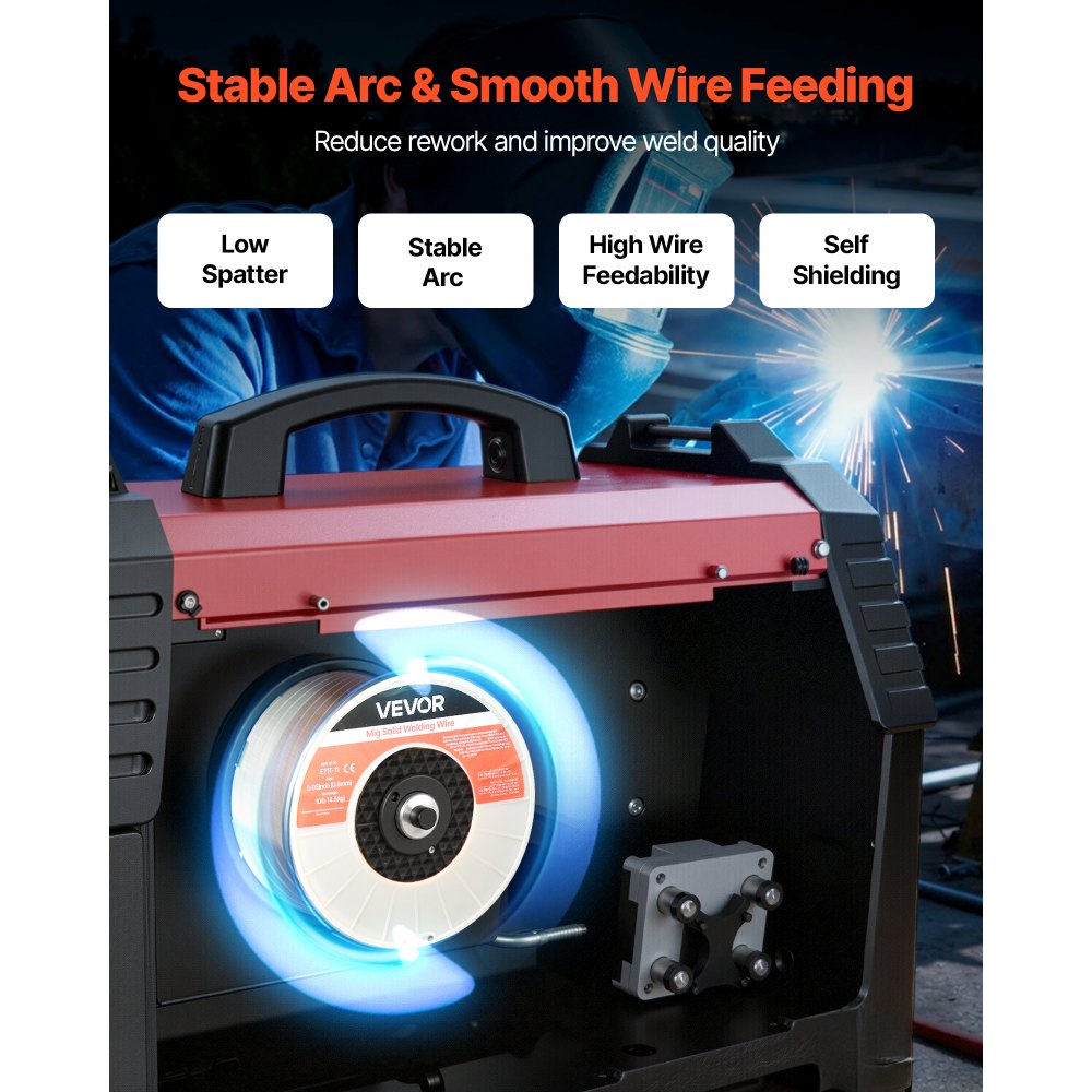 VEVOR Flux Core MIG Welding Wire, E71T-11 0.03-inch 10 LBS, Gasless Mild Steel Welding Wire with Low Spatter for All Position Arc Welding, Self-Shielded for Outdoor Use