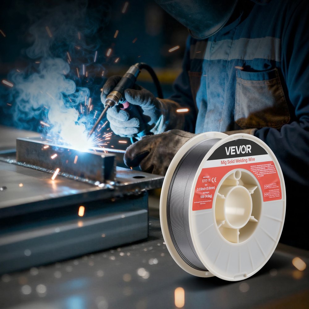 VEVOR Flux Core MIG Welding Wire, E71T-11 0.03-inch 10 LBS, Gasless Mild Steel Welding Wire with Low Spatter for All Position Arc Welding, Self-Shielded for Outdoor Use