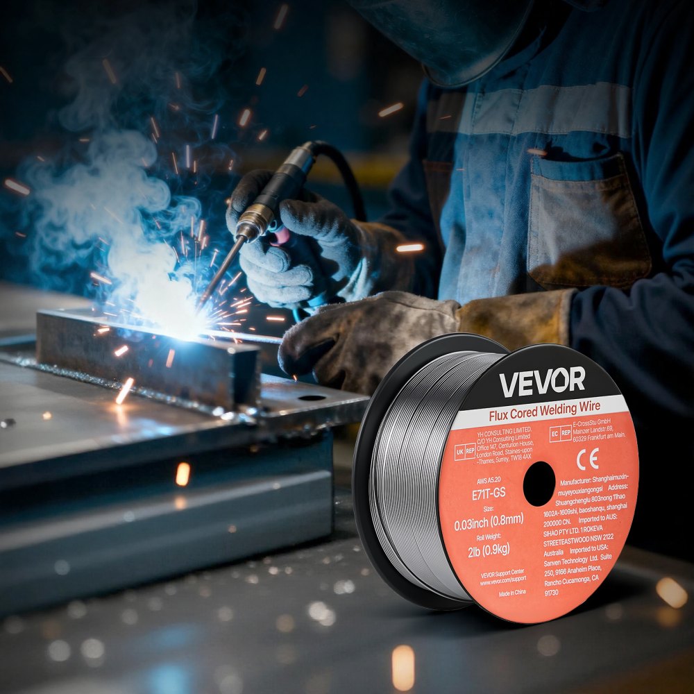 VEVOR Flux Core MIG Welding Wire, E71T-11 0.035-inch 1 LBS, Gasless Mild Steel Welding Wire with Low Spatter for All Position Arc Welding, Self-Shielded for Outdoor Use (Pack of 3 Rolls)