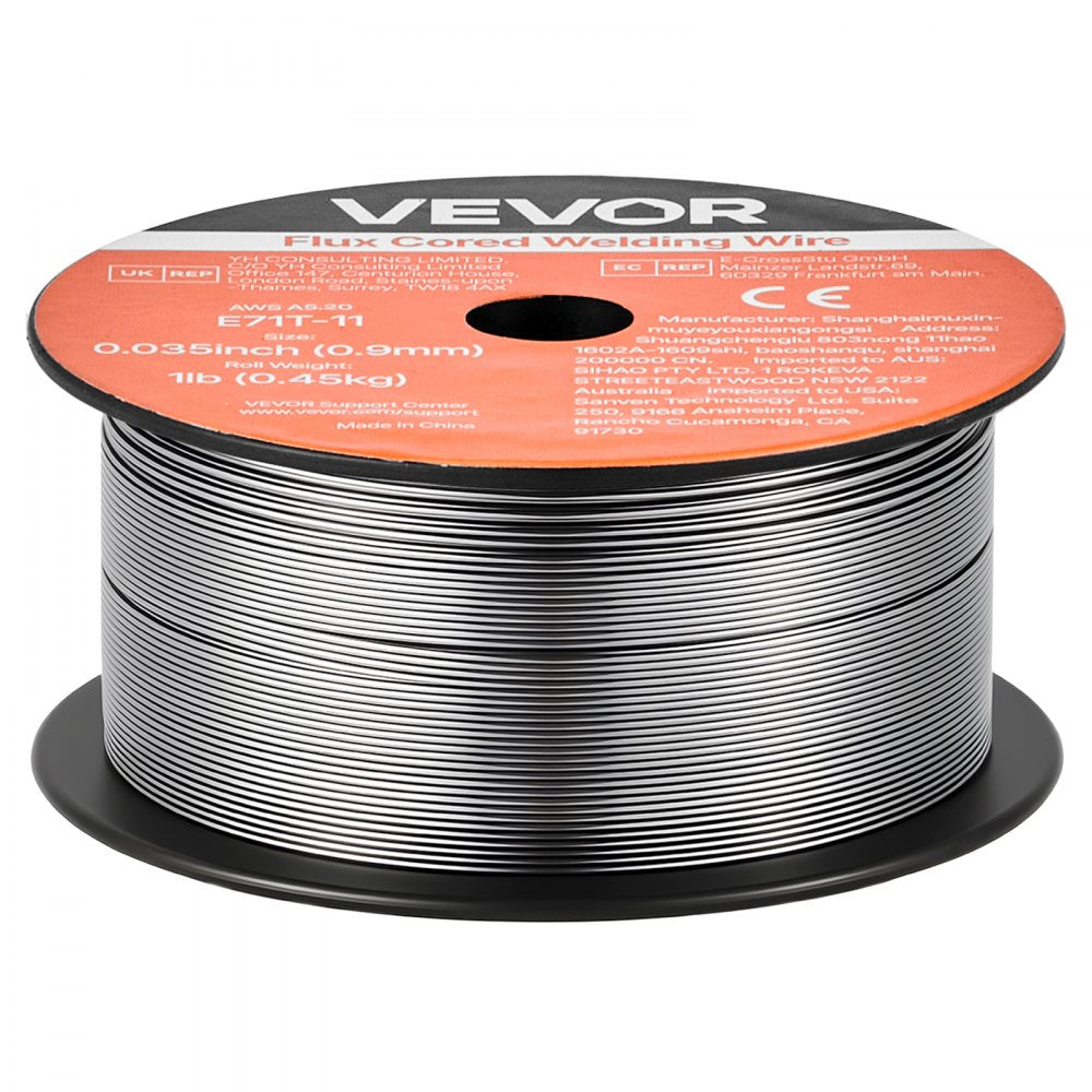 VEVOR Flux Core MIG Welding Wire, E71T-11 0.035-inch 1 LBS, Gasless Mild Steel Welding Wire with Low Spatter for All Position Arc Welding, Self-Shielded for Outdoor Use (Pack of 3 Rolls)