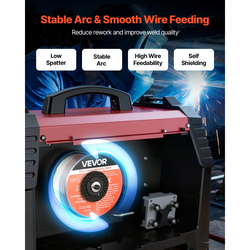 VEVOR Flux Core MIG Welding Wire, E71T-11 0.03-inch 2 LBS, Gasless Mild Steel Welding Wire with Low Spatter for All Position Arc Welding, Self-Shielded for Outdoor Use