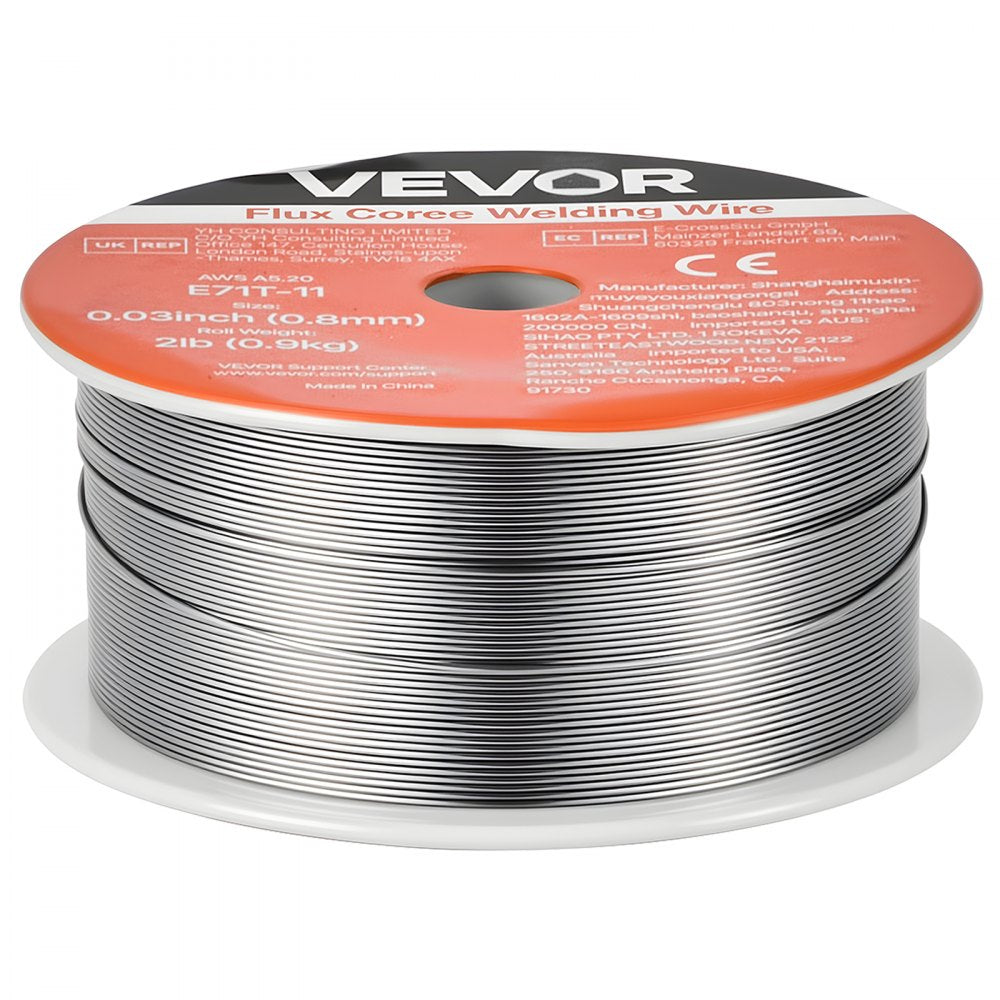 VEVOR Flux Core MIG Welding Wire, E71T-11 0.03-inch 2 LBS, Gasless Mild Steel Welding Wire with Low Spatter for All Position Arc Welding, Self-Shielded for Outdoor Use