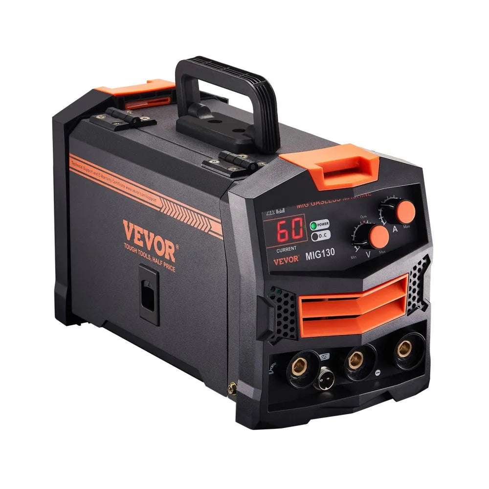 VEVOR MIG Welder, 130Amp Synergic Mig Welding Machine, 110V Gasless Flux Core Welder Machine, Portable Mig Welder with IGBT Inverter Technology and Digital Display Screen