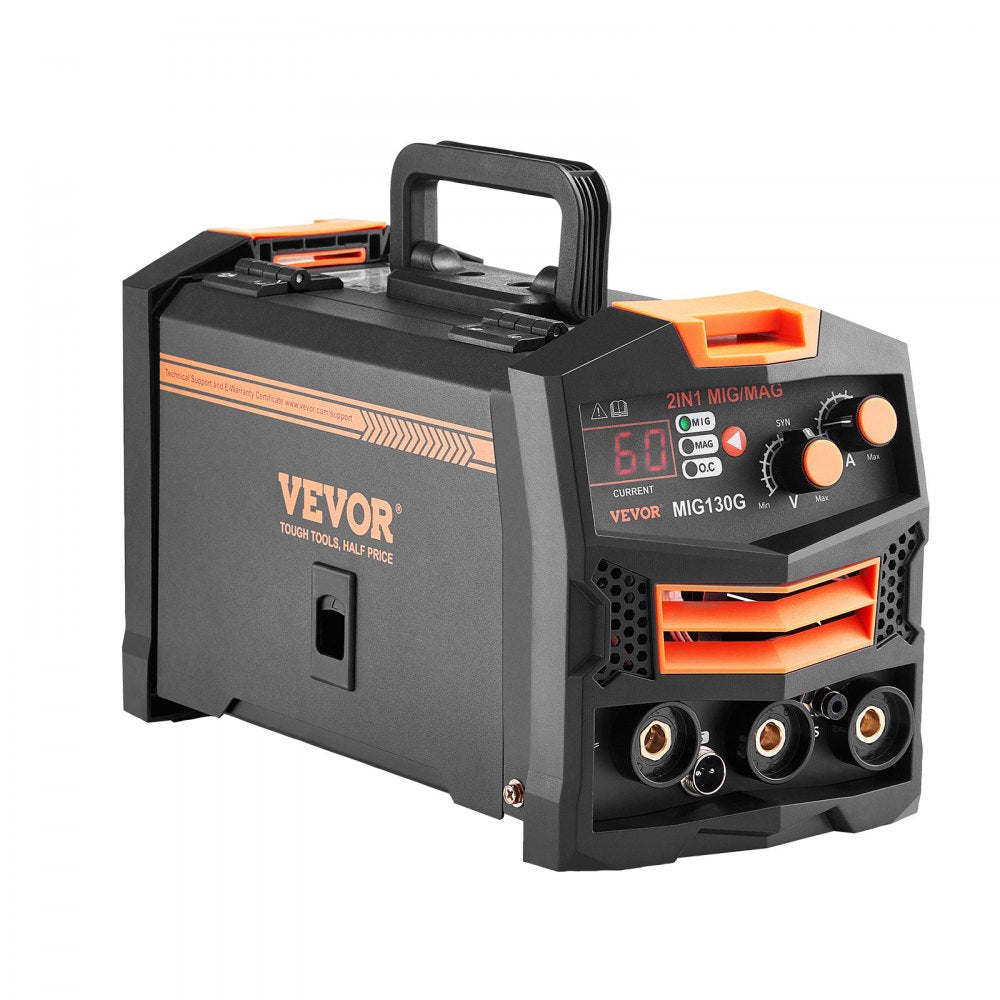 VEVOR MIG Welder, 130A Synergic Mig Welding Machine, 2-in-1 Gas MIG/Gasless Flux Core MIG Multi-Process Welder Machine, 110V Portable Mig Welder with IGBT Inverter Technology & Digital Display Screen