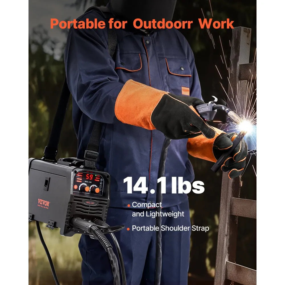 VEVOR MIG Welder, 130Amp Synergic Mig Welding Machine, 3-in-1 Flux Core MIG/Stick/Lift TIG Multi-Process Welder Machine, 110V Portable Mig Welder with IGBT Inverter Technology & Digital Display Screen