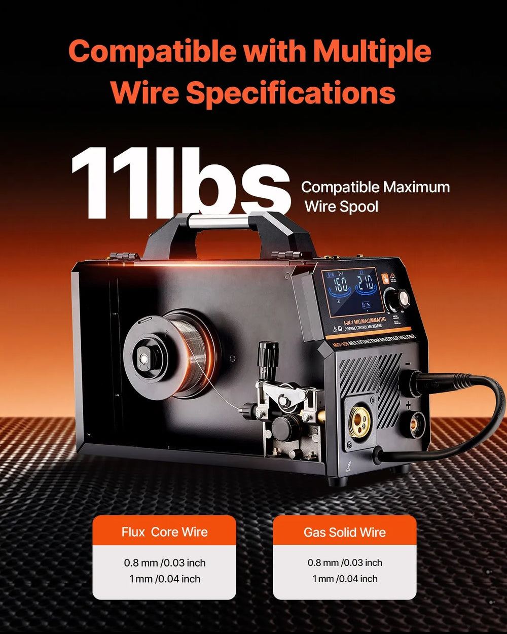 VEVOR MIG Welder, 160A Synergic Mig Welding Machine, 4-in-1 Gas MIG/Flux Core MIG/Stick/Lift TIG Multi-Process Welder Machine, 110V/220V Dual Voltage Mig Welder with IGBT Inverter & LCD Screen Display