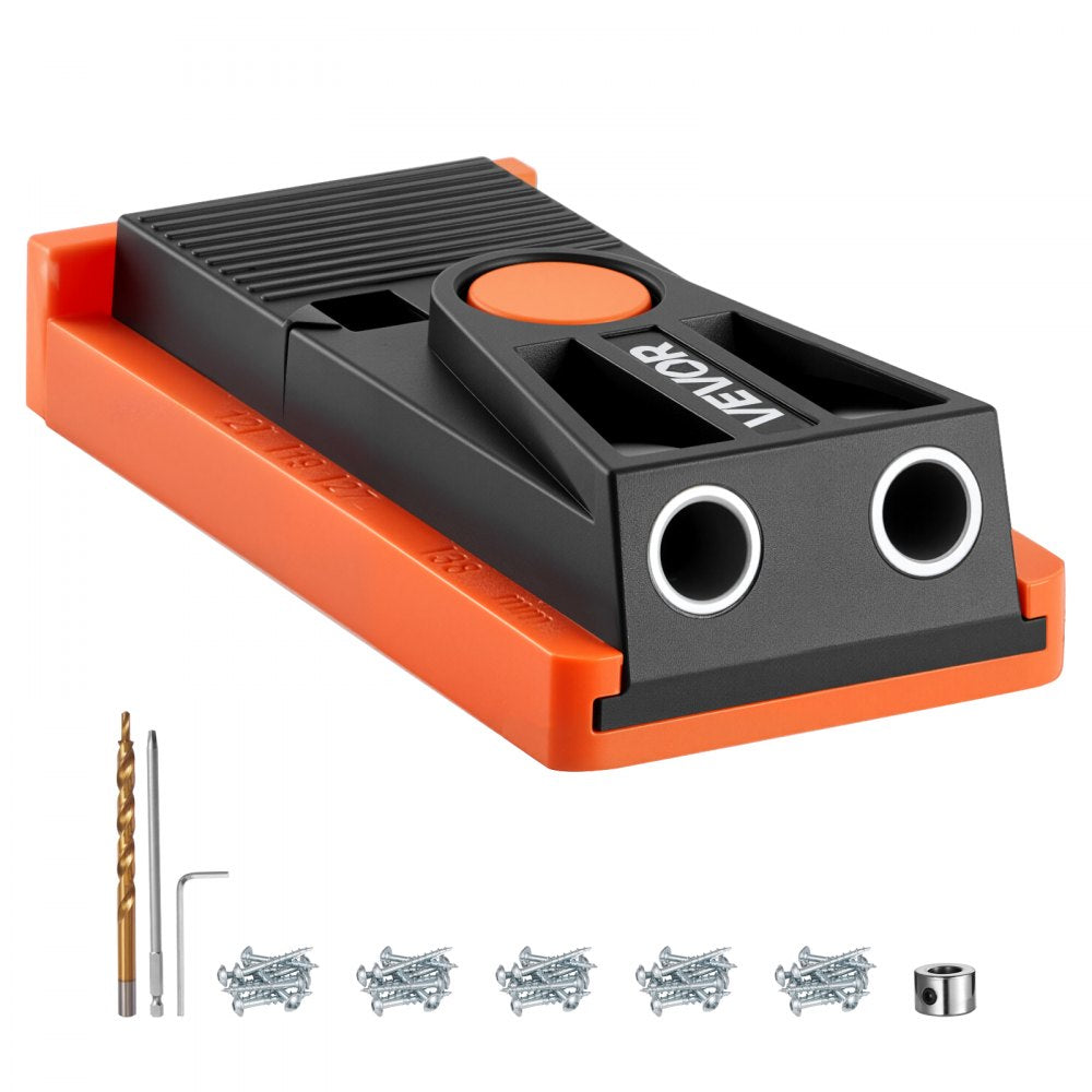 VEVOR Pocket Hole Jig Kit, 1/2 to 1-1/2 in Adjustable, Mini Jig Pocket Hole System with Step Drill, Hex Wrench, Drill Stop Ring, Square Drive Bit, and Screws, Reinforced Nylon Frame, for Woodworking