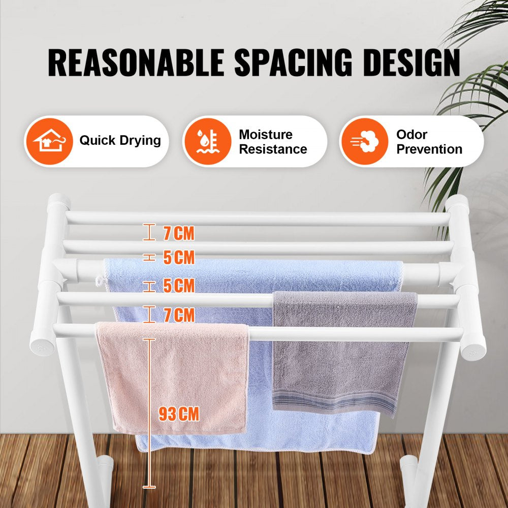 VEVOR Towel Rack, 5 Bars Outdoor PVC Towel Holder, Floor Standing Pool Towel Hanger Stand with Clips, Bag & Hook, Outdoor Indoor Quilt Drying Rack Organizer, Ideal for Poolside, Bathroom, Spa, White