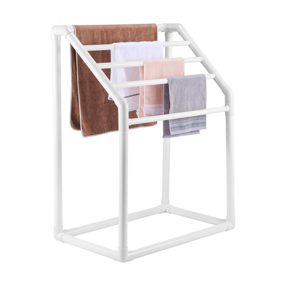 VEVOR Towel Rack, 5 Bars Outdoor PVC Towel Holder, Freestanding Pool Towel Hanger Stand with Clips, Bag & Hook, Outdoor Indoor Quilt Drying Rack Organizer, Ideal for Poolside, Bathroom, Spa, White