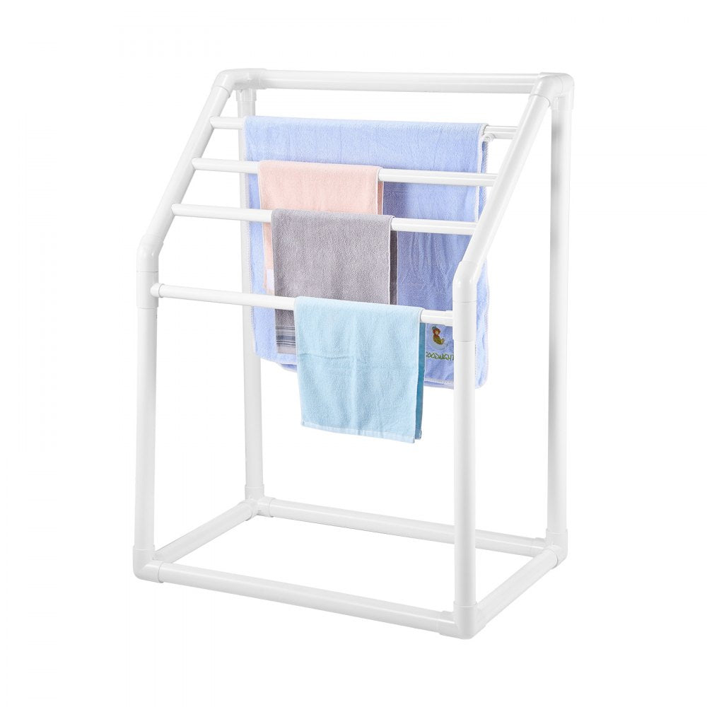 VEVOR Towel Rack, 5 Bars Outdoor PVC Towel Holder, Freestanding Pool Towel Hanger Stand with Clips, Bag & Hook, Outdoor Indoor Quilt Drying Rack Organizer, Ideal for Poolside, Bathroom, Spa, White
