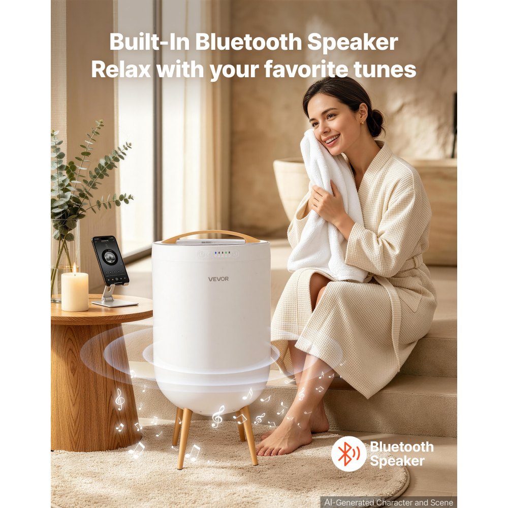 VEVOR Towel Warmers for Bathroom with Bluetooth Speaker and Ambient Light, Rapid Heated Towel Bucket, Auto Shut Off, 4 Adjustable Timer, Fits Oversized Towels, Blankets, Bathrobes, for Women, White