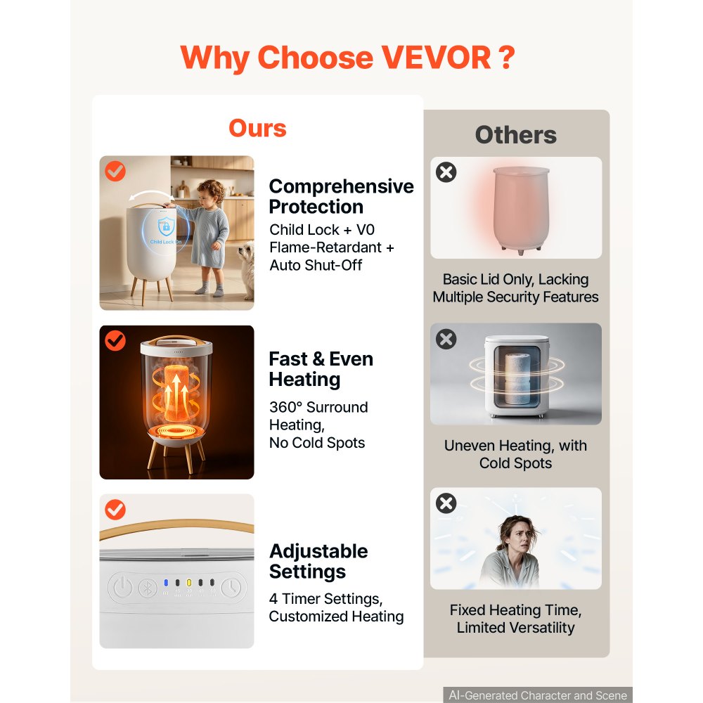 VEVOR Towel Warmers for Bathroom with Bluetooth Speaker and Ambient Light, Rapid Heated Towel Bucket, Auto Shut Off, 4 Adjustable Timer, Fits Oversized Towels, Blankets, Bathrobes, for Women, White