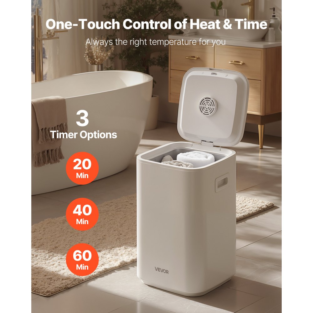 VEVOR Towel Warmers for Bathroom, Towel Warmer Bucket with Child Lock & High-Temp Indicator & 24H Delay Timer & Auto Shut Off Fits up to 4 Oversized Bath Towels, Blankets, Clothes, Bathrobes and More