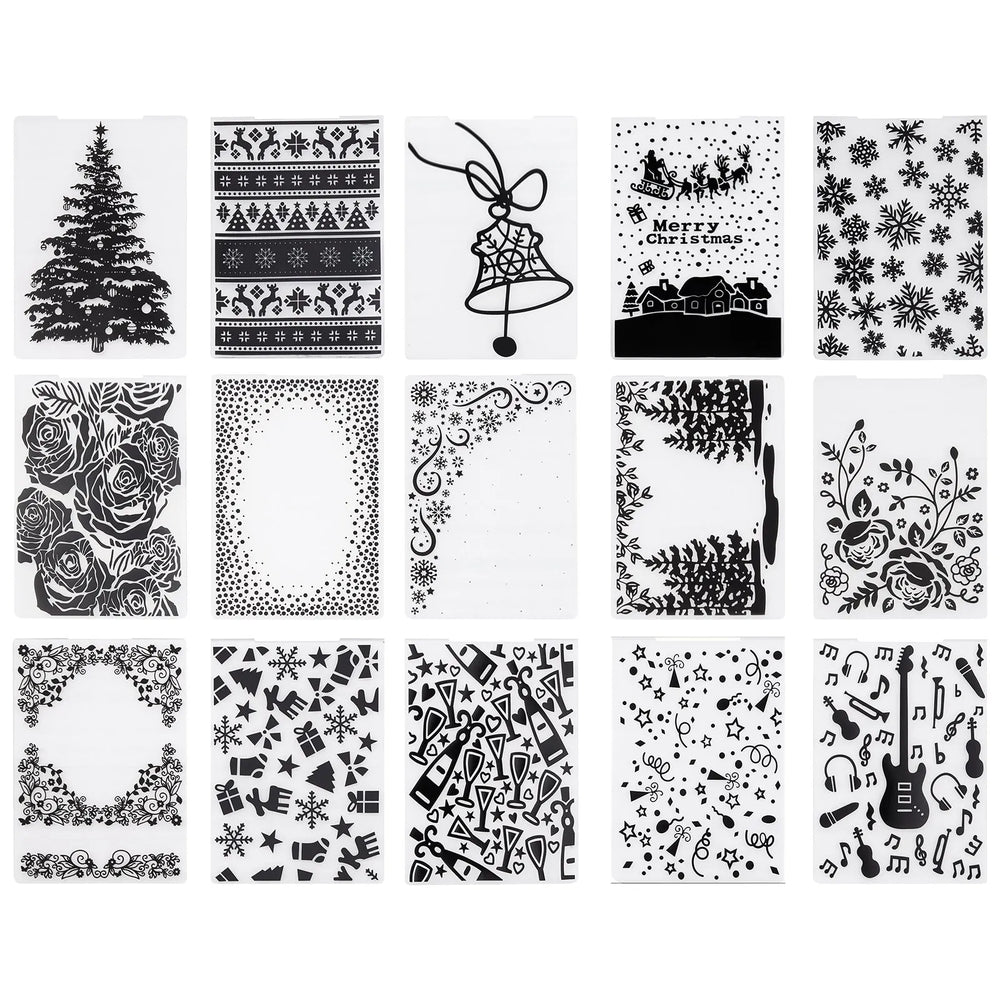 VEVOR Embossing Folders, 15 Pieces, 4.13 x 5.83 in, Background Embossed Plates for VEVOR Die Cutting and Embossing Machine, PP Plastic Embossed Stencil Template for Scrapbooking and Card Making
