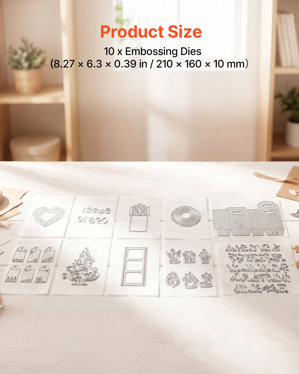 VEVOR Cutting Dies, 10 Pieces Metal Die Cuts, Compatible with VEVOR Die Cutting and Embossing Machine, Letters, Numbers, Tree Patterns, Cut Dies for Scrapbooking, Card Making, DIY Paper Crafting
