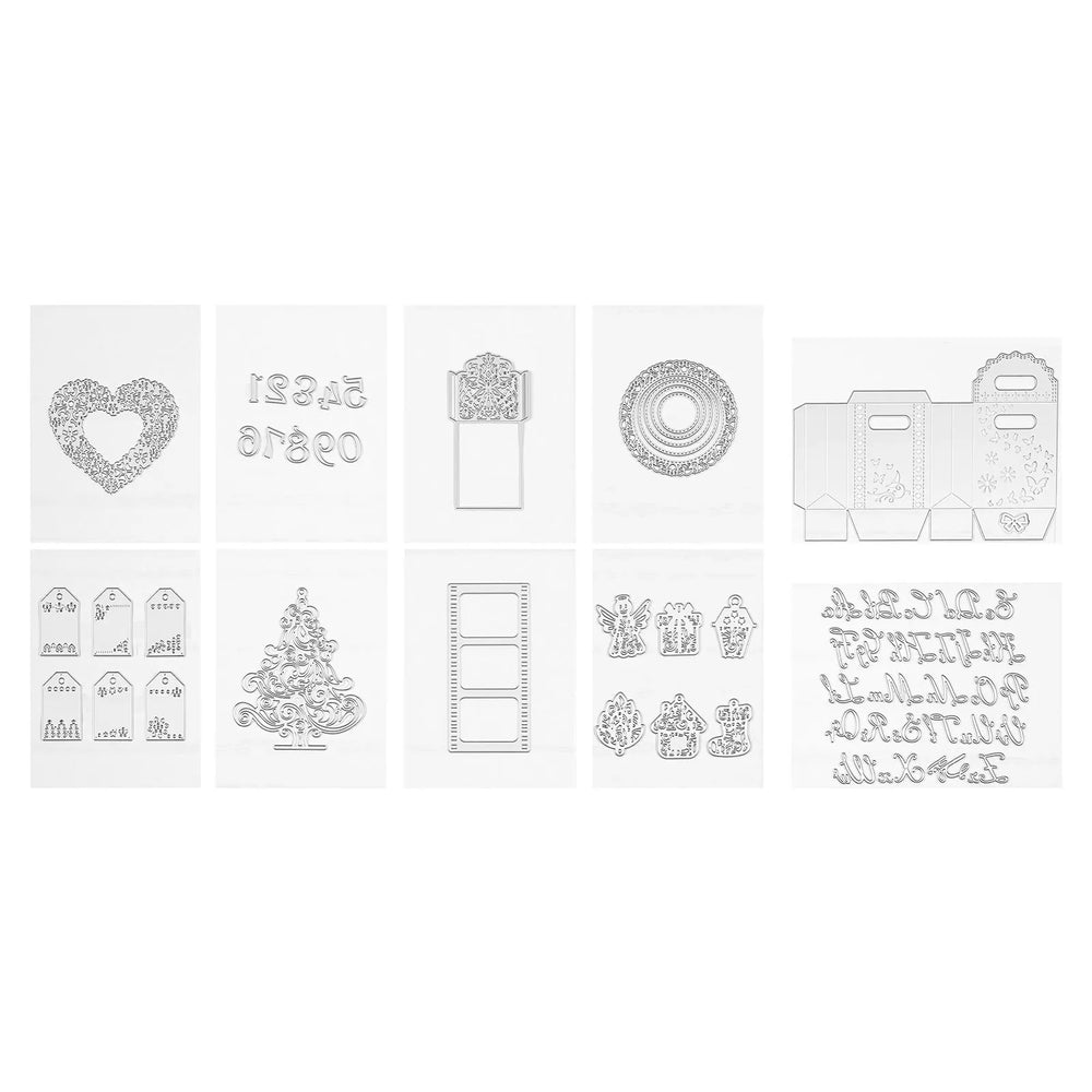 VEVOR Cutting Dies, 10 Pieces Metal Die Cuts, Compatible with VEVOR Die Cutting and Embossing Machine, Letters, Numbers, Tree Patterns, Cut Dies for Scrapbooking, Card Making, DIY Paper Crafting