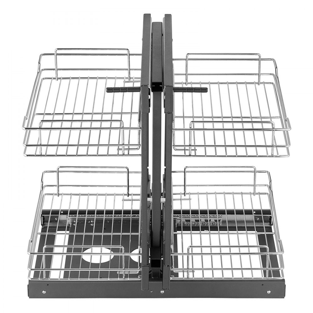 VEVOR Min 15"W Opening Blind Corner Pull Out Organizer, 2 Tier 4 Shelf Kitchen Cabinet Organizer, Chrome Carbon Steel Storage Basket, Slide Out Storage Organizer, Left & Right Open Compatible