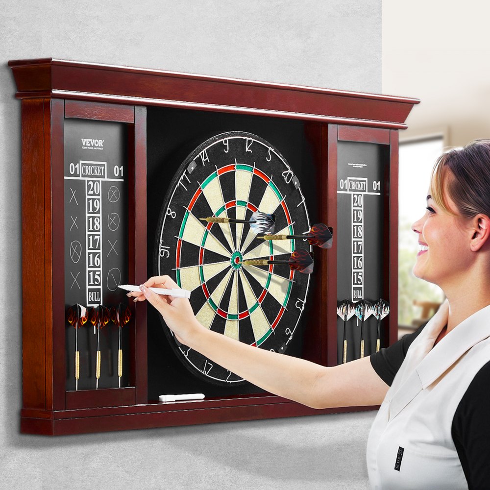 VEVOR Dartboard and Cabinet Set, Ready-to-Play Bundle Official Size Dartboard Cabinet Set, Steel Tip Dart Cabinet, Features Easy Assembly, Complete with All Accessories, Perfect for Cricket Games