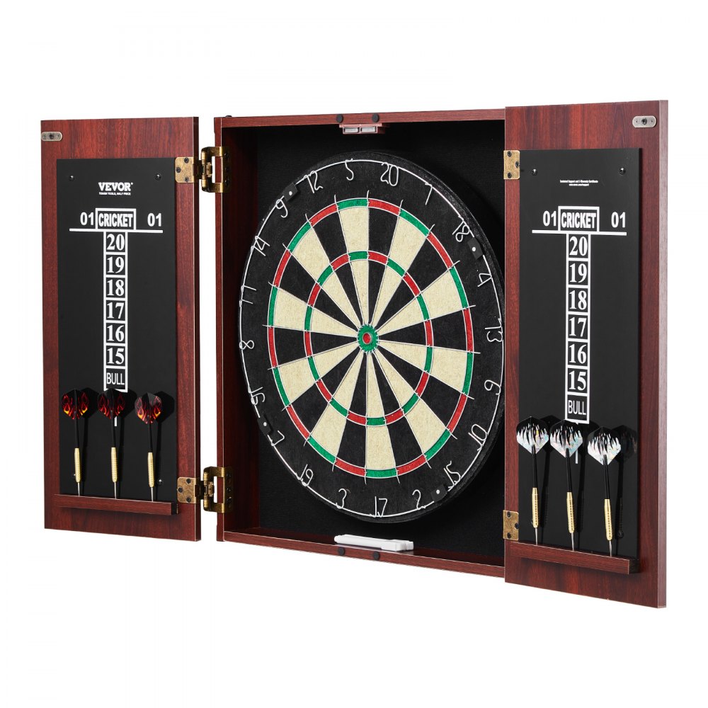 VEVOR Dartboard and Cabinet Set, Ready-to-Play Bundle Official Size Dartboard Cabinet, Steel Tip Dart Hideaway Cabinet, Features Easy Assembly, Complete with All Accessories, Perfect for Cricket Games