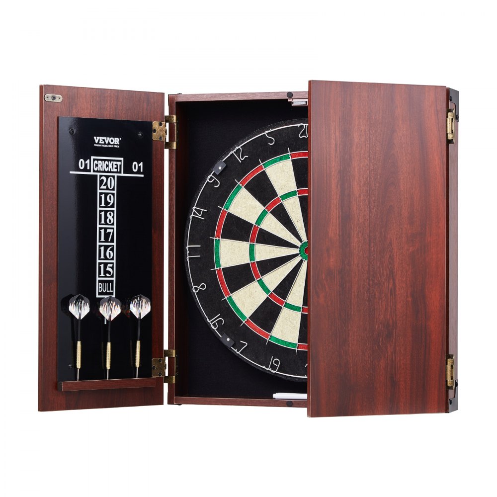 VEVOR Dartboard and Cabinet Set, Ready-to-Play Bundle Official Size Dartboard Cabinet, Steel Tip Dart Hideaway Cabinet, Features Easy Assembly, Complete with All Accessories, Perfect for Cricket Games