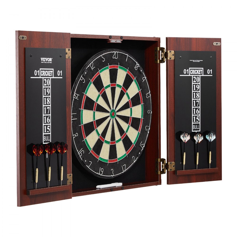 VEVOR Dartboard and Cabinet Set, Ready-to-Play Bundle Official Size Dartboard Cabinet, Steel Tip Dart Hideaway Cabinet, Features Easy Assembly, Complete with All Accessories, Perfect for Cricket Games