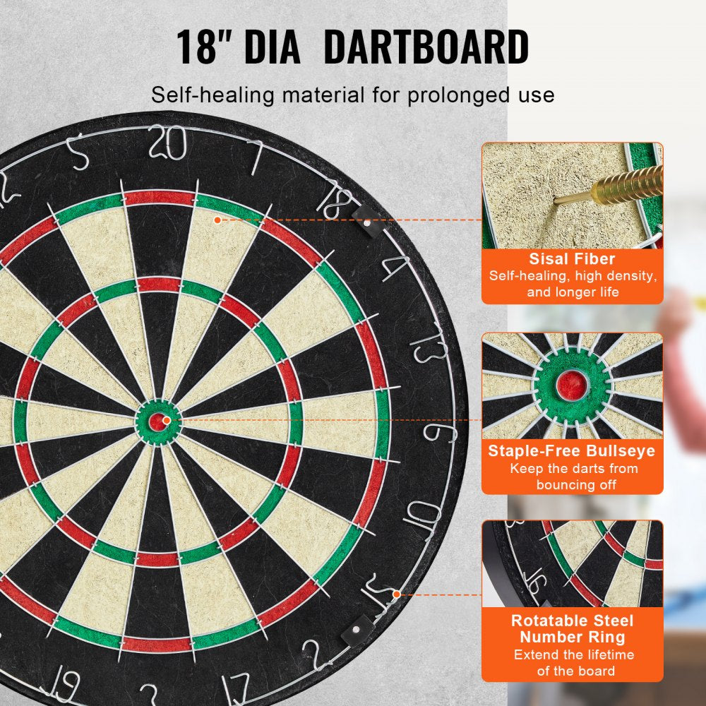 VEVOR Dartboard and Cabinet Set, Ready-to-Play Bundle Official Size Dartboard Cabinet, Steel Tip Dart Hideaway Cabinet, Features LED Light, Easy Assembly, Complete with All Accessory, for Cricket Game