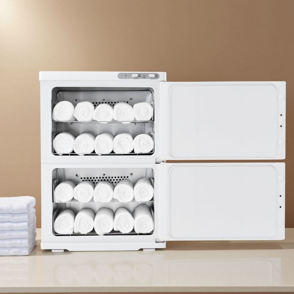 VEVOR Hot Towel Warmer, 10 gal Large Capacity 2-Tier Towel Warmer Cabinet with Clip & 4 Stainless Steel Racks, Holds up 48 Towels, All-Round Heating Cabinet for Spa, Barber, Manicures, Massage, Salon