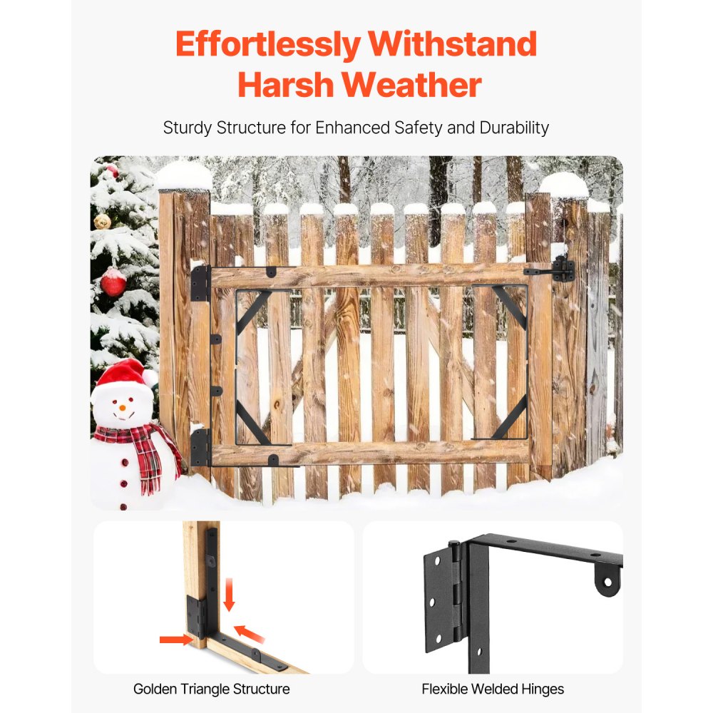 VEVOR Gate Corner Brace Bracket, Anti Sag Gate Frame Hardware Kit, Gate Frame Brace Bracket with Latch Lock Rope, Latch Lock, for Shed Doors, Corral Gates, Driveway Gates, Wood Windows, Iron, Black