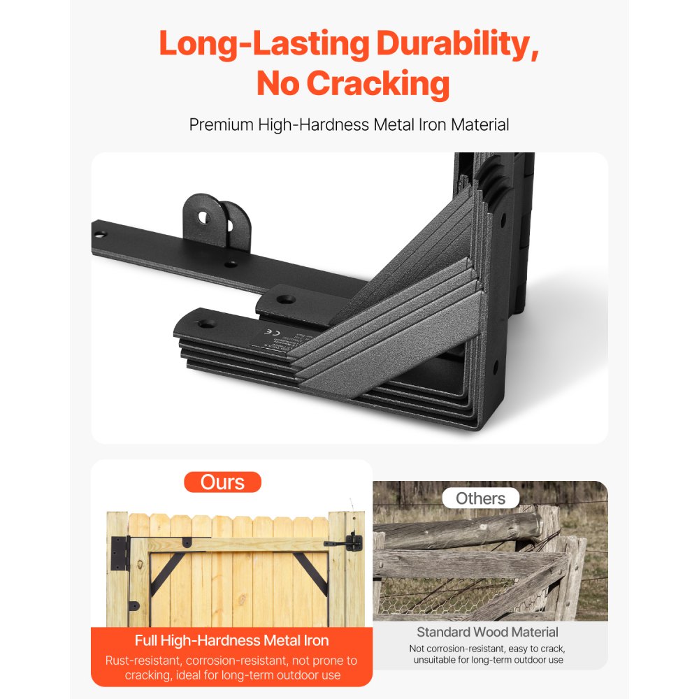 VEVOR Gate Corner Brace Bracket, 2 Sets, Anti Sag Gate Frame Hardware Kit, Gate Frame Brace Bracket with Latch Lock, Screws, for Shed Doors, Corral Gates, Driveway Gates, Wood Windows, Iron, Black