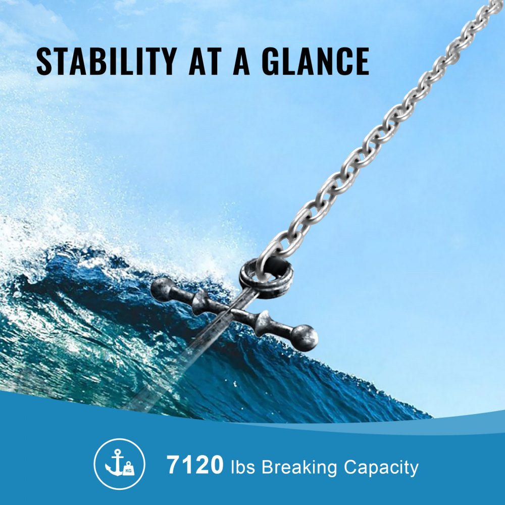 VEVOR Windlass Anchor Rode and Chain, 5/16" x 15' Boat Anchor Chain and 1/2" x 200' Nylon Rope, 2373 lbs. WLL/7120 lbs. BS, Galvanized Anchor Lead Chain and Nylon 3-Strand Rope for Boat Anchor System
