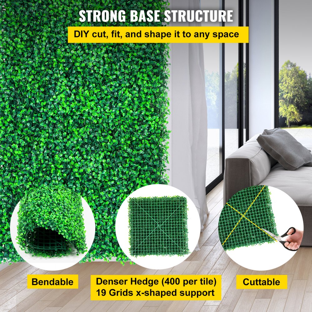VEVOR Artificial Boxwood Panels, 14 PCS 20\"x20\" Boxwood Hedge Wall Panels, PE Artificial Grass Backdrop Wall 1.6\", Privacy Hedge Screen for Decoration of Outdoor, Indoor, Garden, Fence, and Backyar