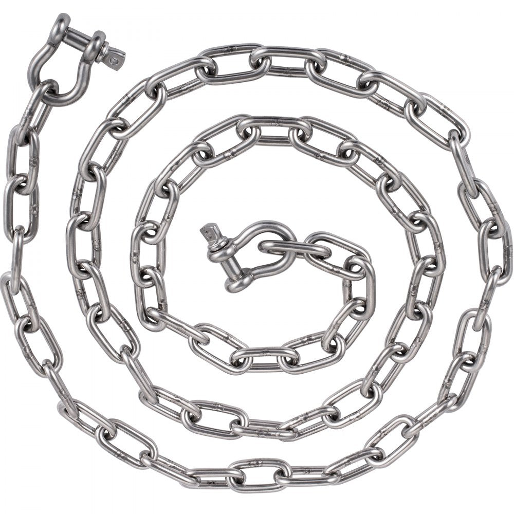 VEVOR Boat Anchor Chain, 5/16" x 20', 2373 lbs. WLL/7120 lbs. BS, 316 Stainless Steel Marine Grade Anchor Lead Chain with Dual Lock Ring Shackles for Boats, Deck, Fishing, Works with Different Anchors