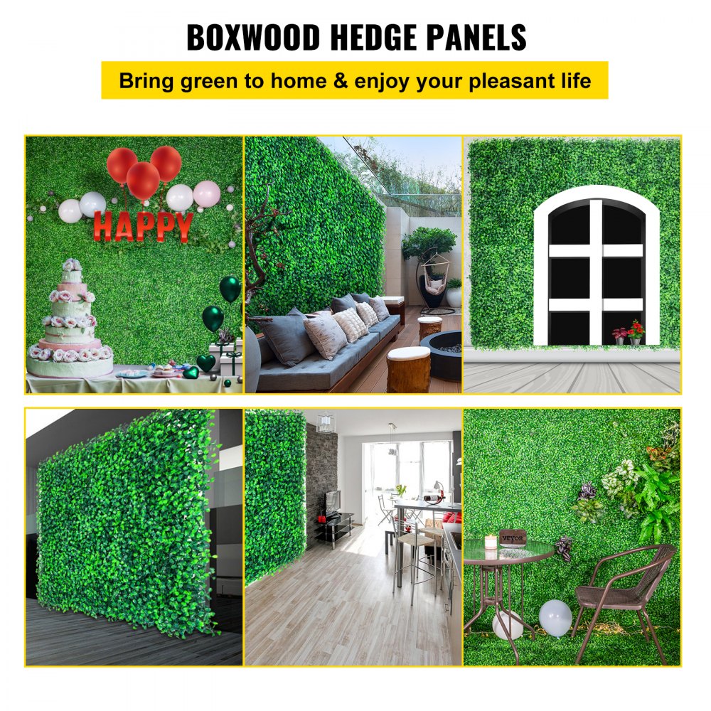 VEVOR Artificial Boxwood Panels, 6 PCS 20\"x20\" Boxwood Hedge Wall Panels, PE Artificial Grass Backdrop Wall 1.6\", Privacy Hedge Screen for Decoration of Outdoor, Indoor, Garden, Fence, and Backyard