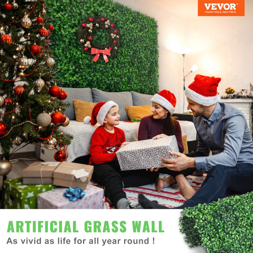 VEVOR 12PCS 20x20inch Artificial Boxwood Panels,Boxwood Hedge Wall Panels,Artificial Grass Backdrop Wall 1.6\",Privacy Hedge Screen UV Protected for Outdoor Indoor Garden Fence Backyard