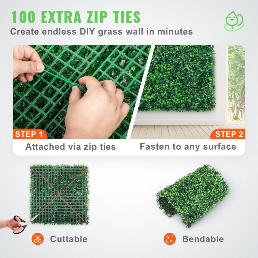 VEVOR Artificial Boxwood Panel UV 24pcs Boxwood Hedge Wall Panels Artificial Grass Backdrop Wall 20\" X 20\" 4 cm Green Grass Wall Fake Hedge for Decor Privacy Fence Indoor Outdoor Garden Backyard