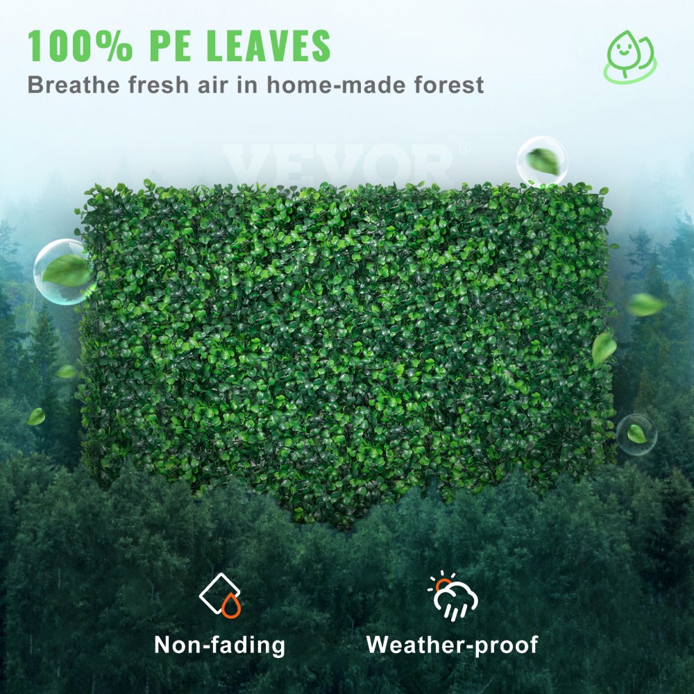 VEVOR Artificial Boxwood Panel UV 24pcs Boxwood Hedge Wall Panels Artificial Grass Backdrop Wall 24\" X 16\" 4 cm Green Grass Wall, Fake Hedge for Decor Privacy Fence Indoor, Outdoor Garden Backyard
