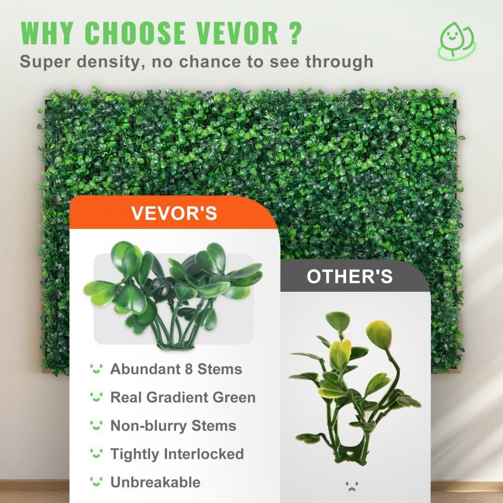 VEVOR Artificial Boxwood Panel UV 24pcs Boxwood Hedge Wall Panels Artificial Grass Backdrop Wall 24\" X 16\" 4 cm Green Grass Wall, Fake Hedge for Decor Privacy Fence Indoor, Outdoor Garden Backyard