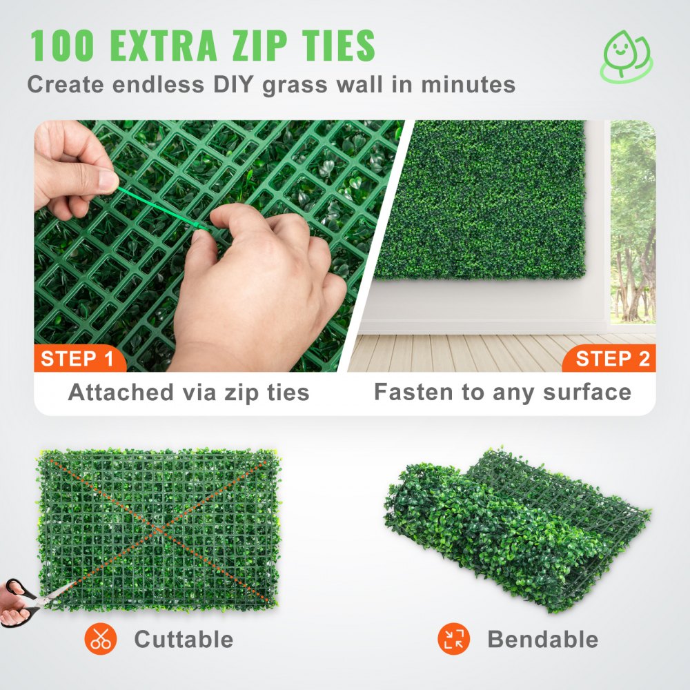 VEVOR Artificial Boxwood Panel UV 24pcs Boxwood Hedge Wall Panels Artificial Grass Backdrop Wall 24\" X 16\" 4 cm Green Grass Wall, Fake Hedge for Decor Privacy Fence Indoor, Outdoor Garden Backyard