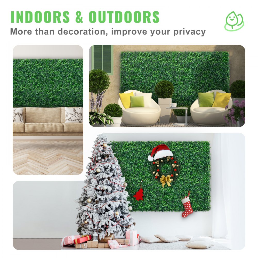 VEVOR Artificial Boxwood Panel UV 24pcs Boxwood Hedge Wall Panels Artificial Grass Backdrop Wall 24\" X 16\" 4 cm Green Grass Wall, Fake Hedge for Decor Privacy Fence Indoor, Outdoor Garden Backyard