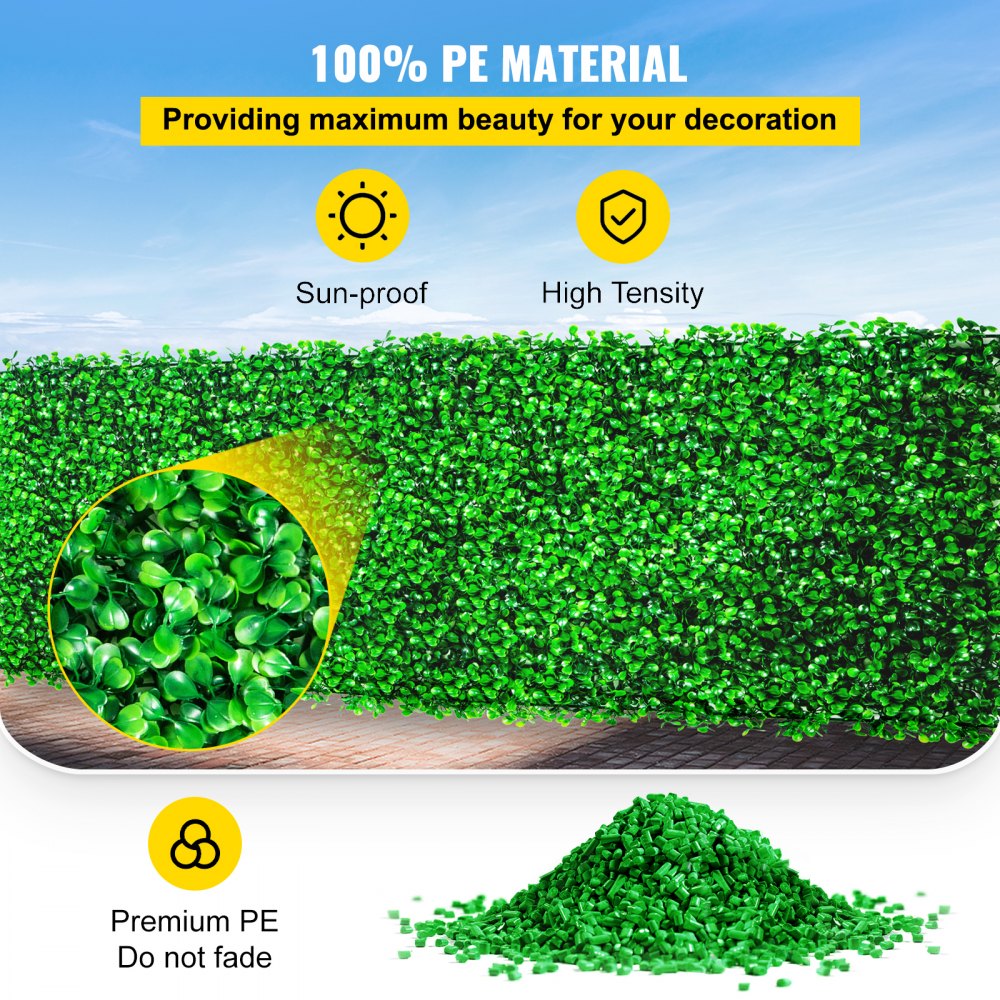 VEVOR Artificial Boxwood Panel UV 48pcs Boxwood Hedge Wall Panels Artificial Grass Backdrop Wall 10X10\" 4cm Green Grass Wall Fake Hedge for Decor Privacy Fence Indoor Outdoor Garden Backyard