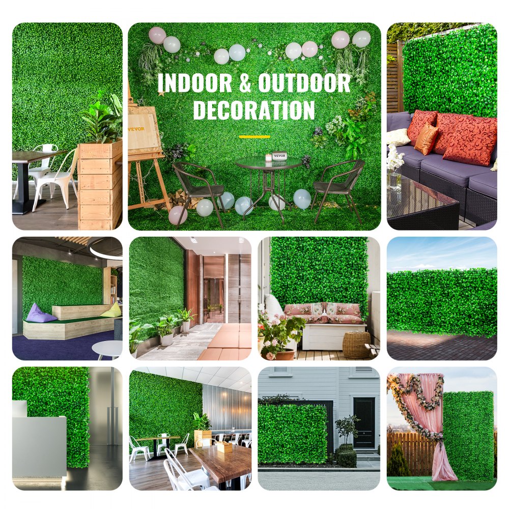 VEVOR Artificial Boxwood Panel UV 6pcs Boxwood Hedge Wall Panels, Artificial Grass Backdrop Wall 20\" X 20\" 4 cm Green Grass Wall, Fake Hedge for Decor Privacy Fence Indoor, Outdoor Garden Backyard