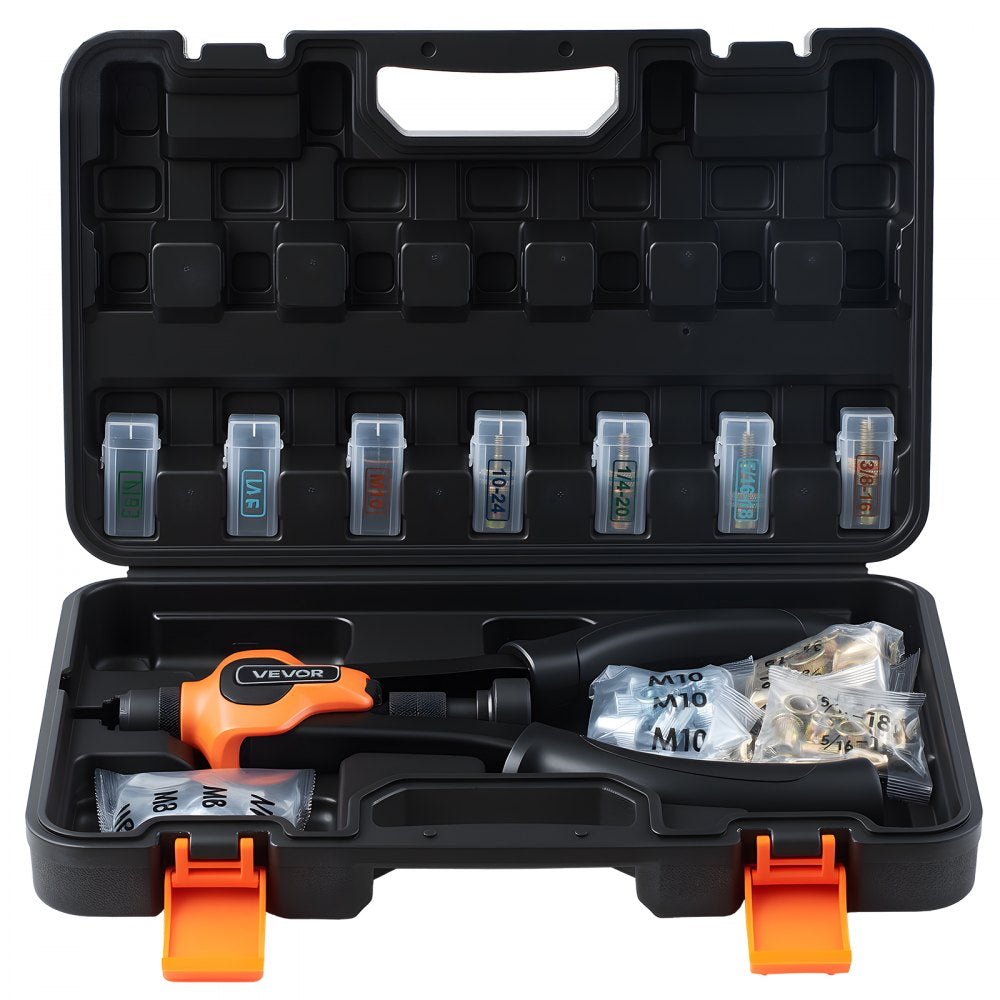VEVOR Rivet Nut Tool Kit, 14-Inch Two-Handed Rivnut Tool Kit, with 7 Mandrels and 70 Nuts, Metric and SAE Size M6, M8, M10, 10-24, 1/4-20, 5/16-18, 3/8-16 UNC, with a Carrying Case, for Home, Auto