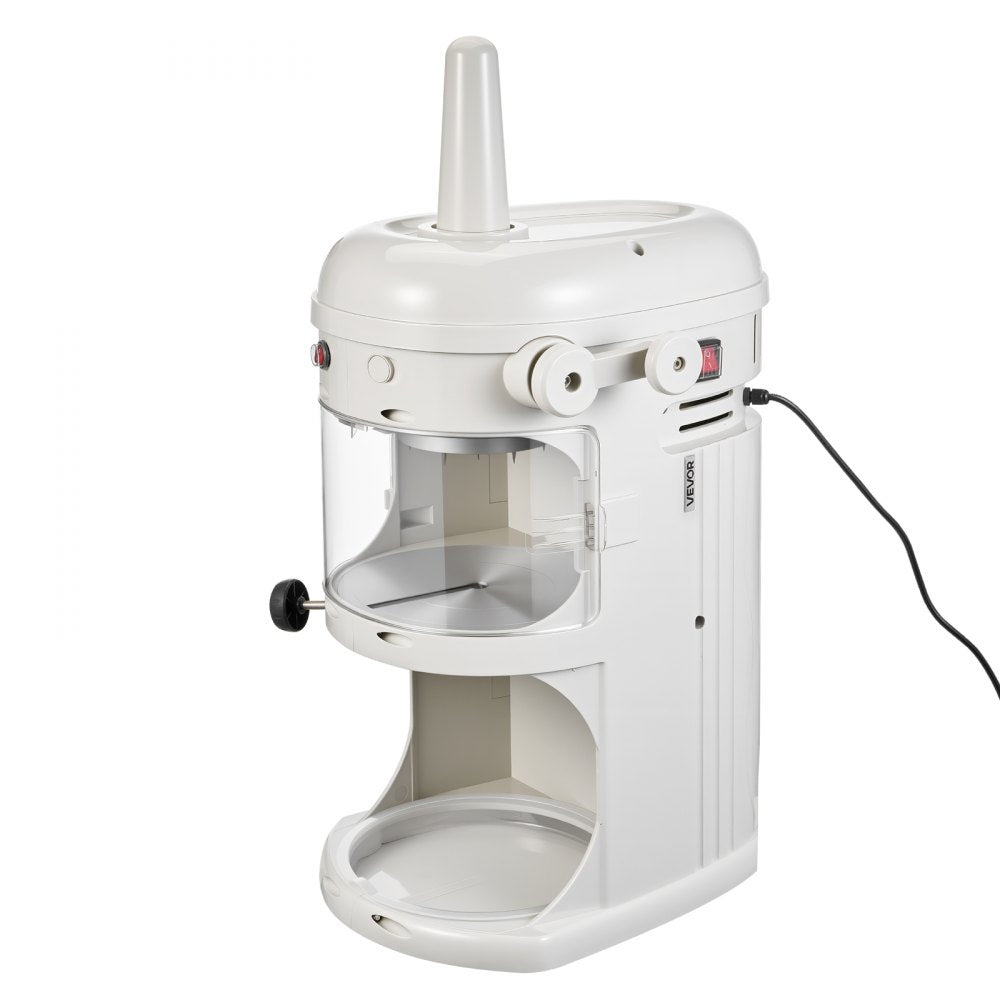 VEVOR Commercial Ice Shaver Crusher, 220lbs/hr Electric Fluffy Ice & Snow Cone Machine, 250W 1500RPM Tabletop Fluffy Shaved-Ice Machine for Parties Events Snack Bar, Home and Commercial Use (White)