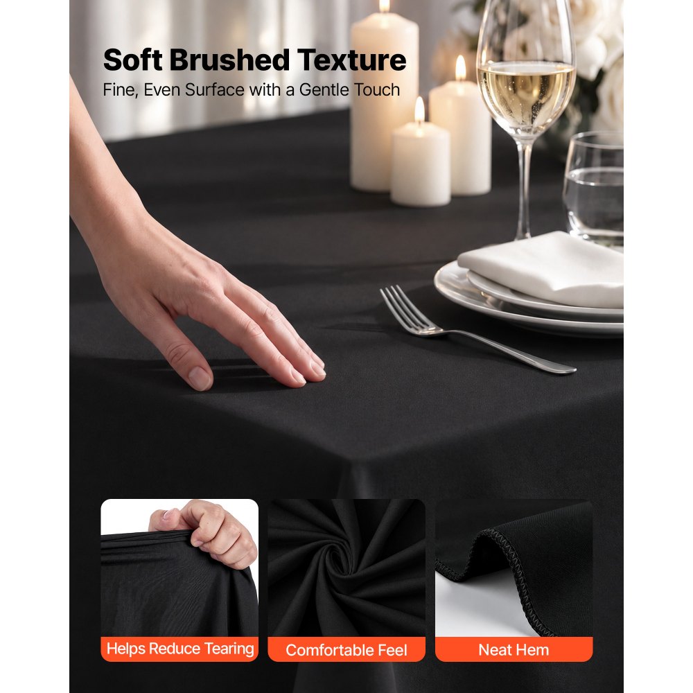 VEVOR Rectangular Tablecloths, 60 x 102 in 12 Pack, Black Polyester Covers, for Party Wedding Banquet Festival, Washable, Reusable Table Cloth with Brushed Fabric, Neat Hems, Smooth Drape