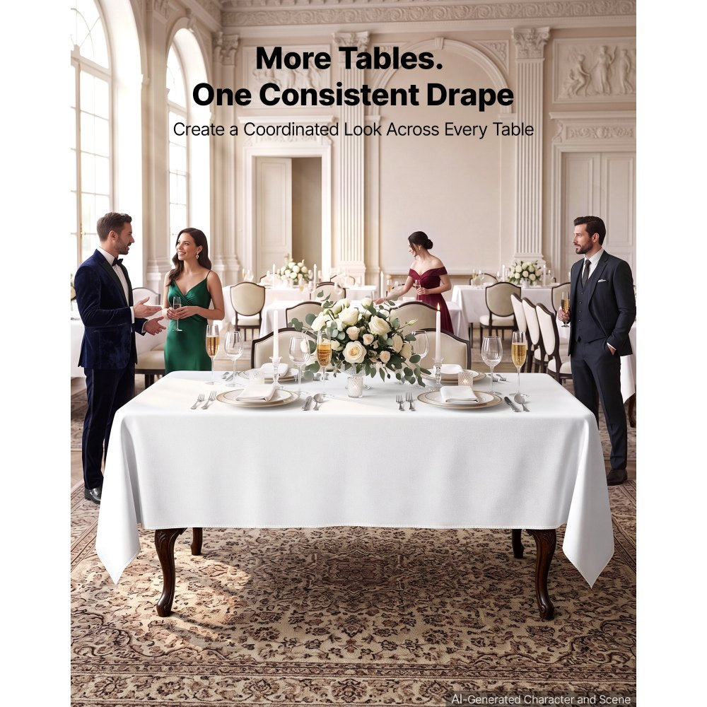 VEVOR Rectangular Tablecloths, 60 x 102 in 10 Pack, White Polyester Covers, for Party Wedding Banquet Festival, Washable, Reusable Table Cloth with Brushed Fabric, Neat Hems, Smooth Drape